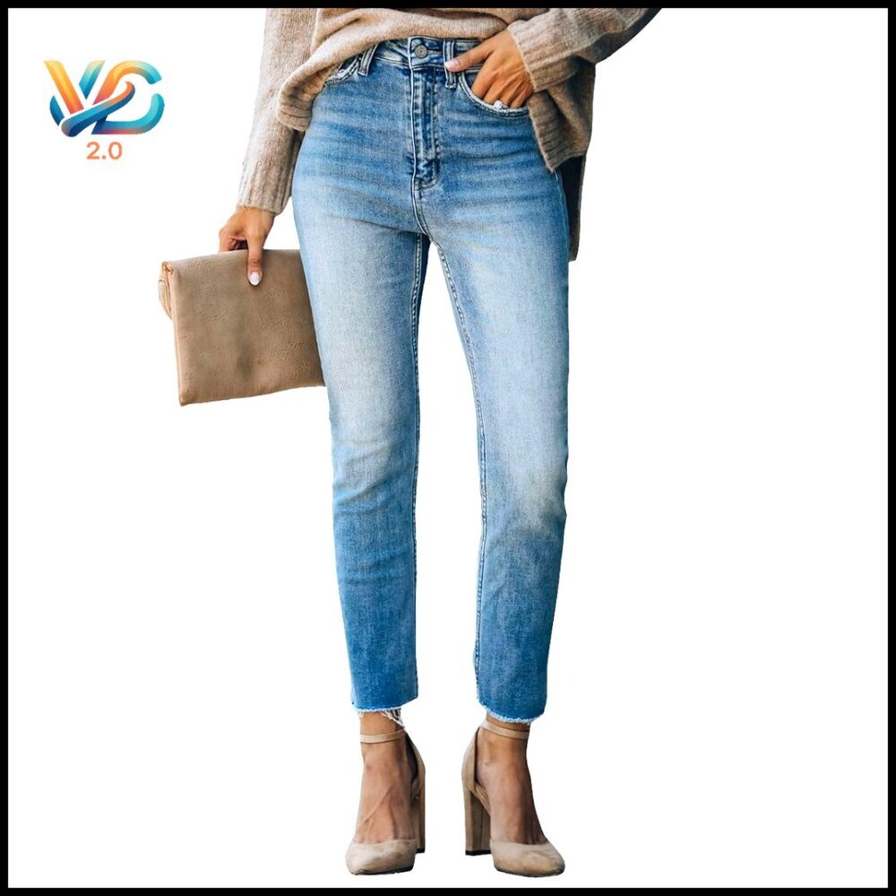 Stretchy Boyfriend Jeans Ripped Distressed Denim Pants Straight Leg